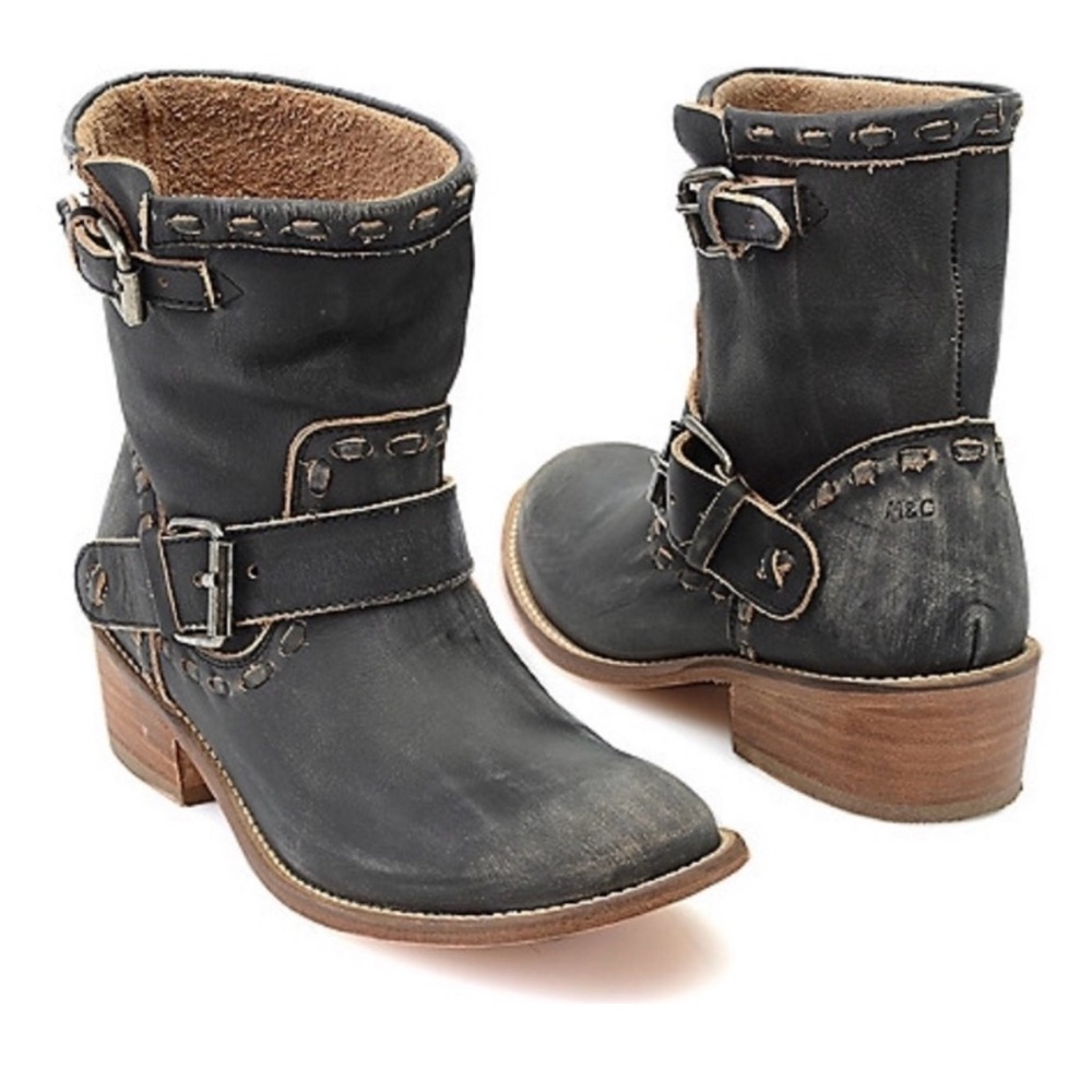 Musse & Cloud Black Ankle Booties with Buckle Accents